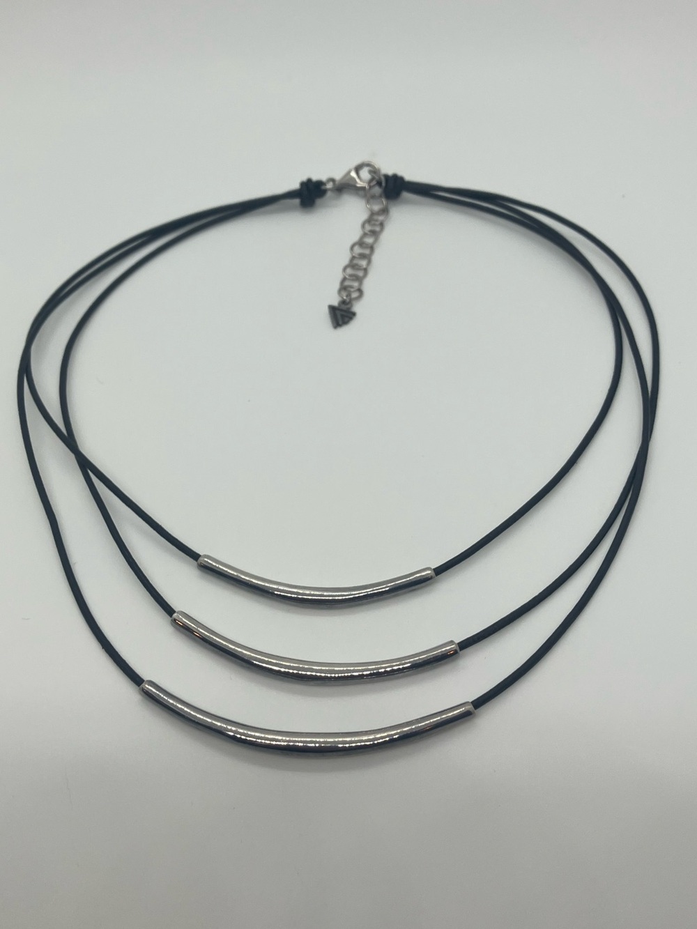 Silpada Sterling Silver Black Leather 3 Tiered Layered Modernist Necklace #N1571